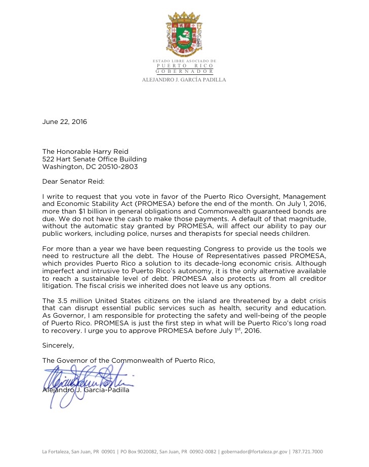 letter from Governor Garcia Padilla